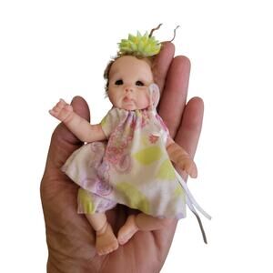 ooak polymer clay baby, Auburn hair & Blue eyes With Handsewn Outfit